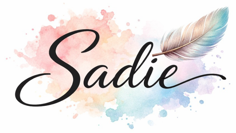 The logo for Sadie's Gallery website - with splashes of pastel colours and the word Sadie alongside a colourful feather